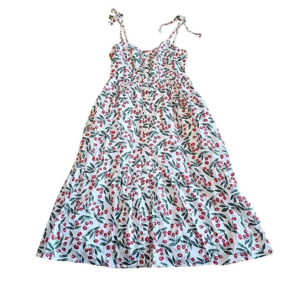 Code X mode womens Sz S white red all over cherries print midi dress